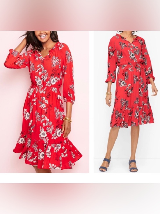 Talbots Dresses & Skirts - Talbots Women’s Red Floral Pattern Smock Waist Long Sleeve Dress -SIZE UNKNOWN